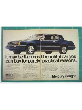 Print Ad Mercury Cougar Luxury Car Practical Features 1985 Automotive Vintage 2P
